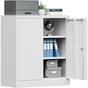 Metal Garage Storage Cabinet with Doors and Shelves，36"Metal Cabinet with Lock,Metal Storage Cabinet for Office,Home,Garage,Gym,School and Tool Rooms-White(Required-Assembly)