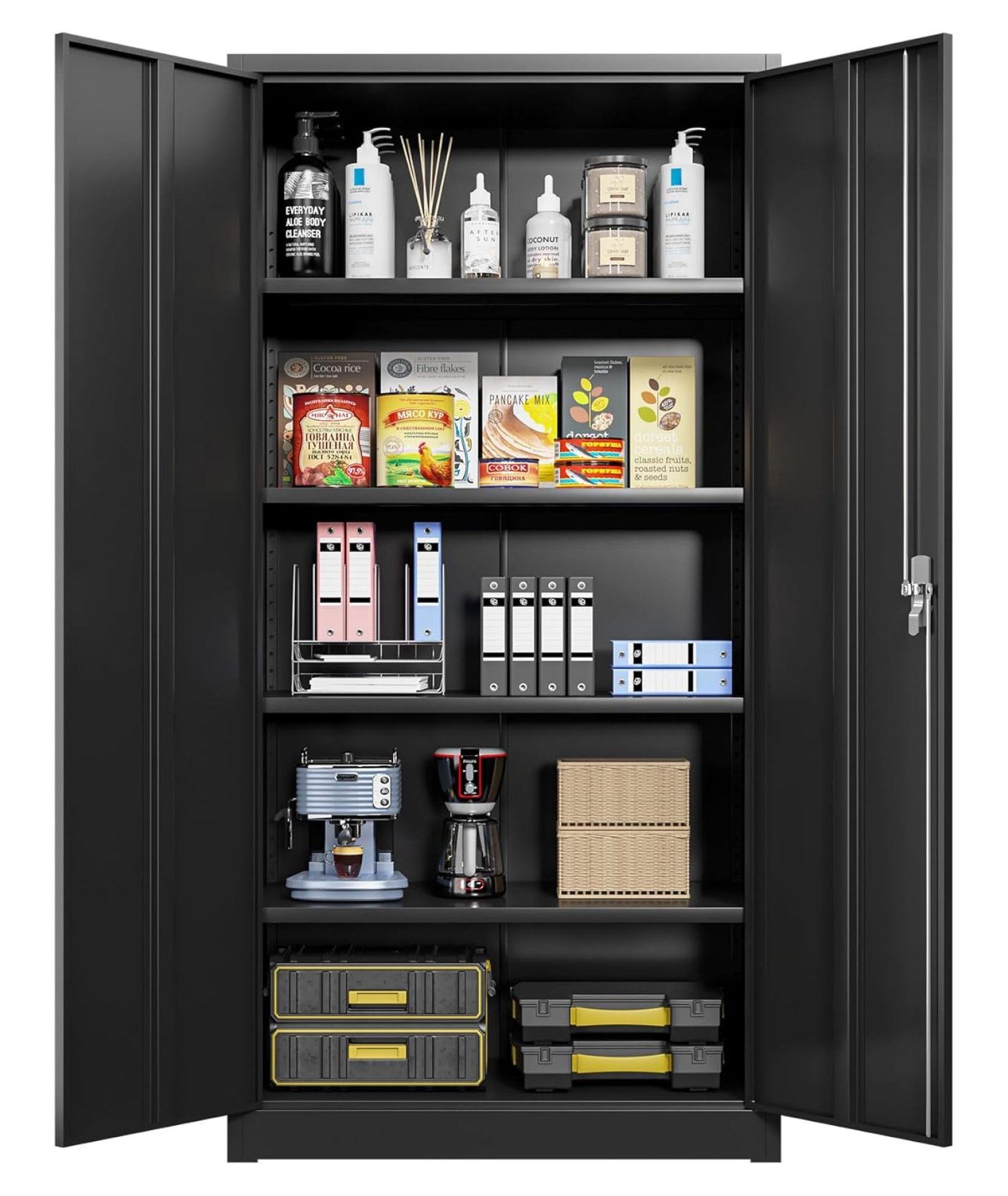 Metal Garage Storage with Lock,71" Black Lockable Tool