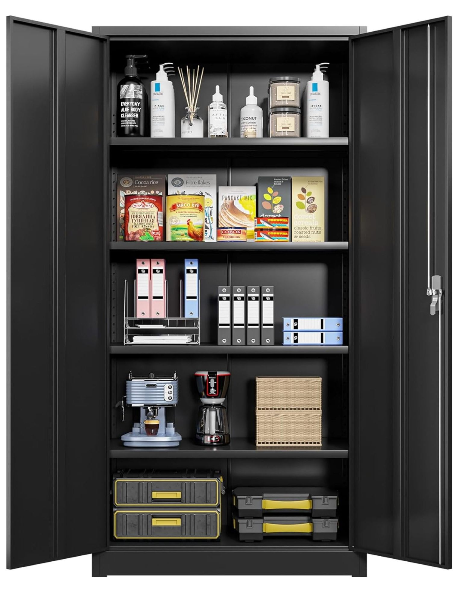 Metal Garage Storage with Lock,71" Black Lockable Tool