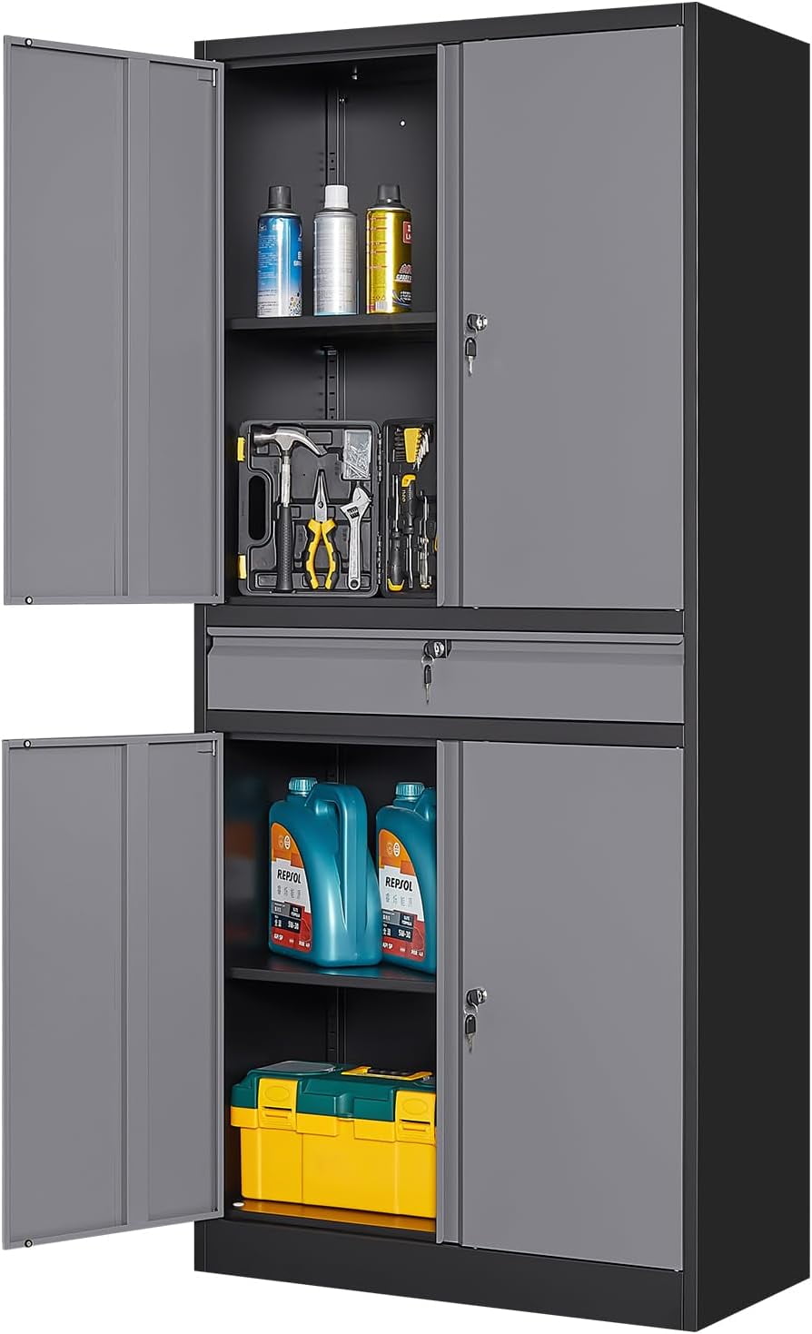 Metal Garage Storage Cabinet with Locking Doors and Adjustable Shelves ...