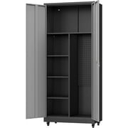 Metal Garage Storage Cabinet with Locking Doors and Adjustable Shelves, Rolling Tool Storage Cabinet with Lock,Steel Locking Cabinet,Tall Storage Cabinet on Wheels for Garage,Warehouse-Black Gray