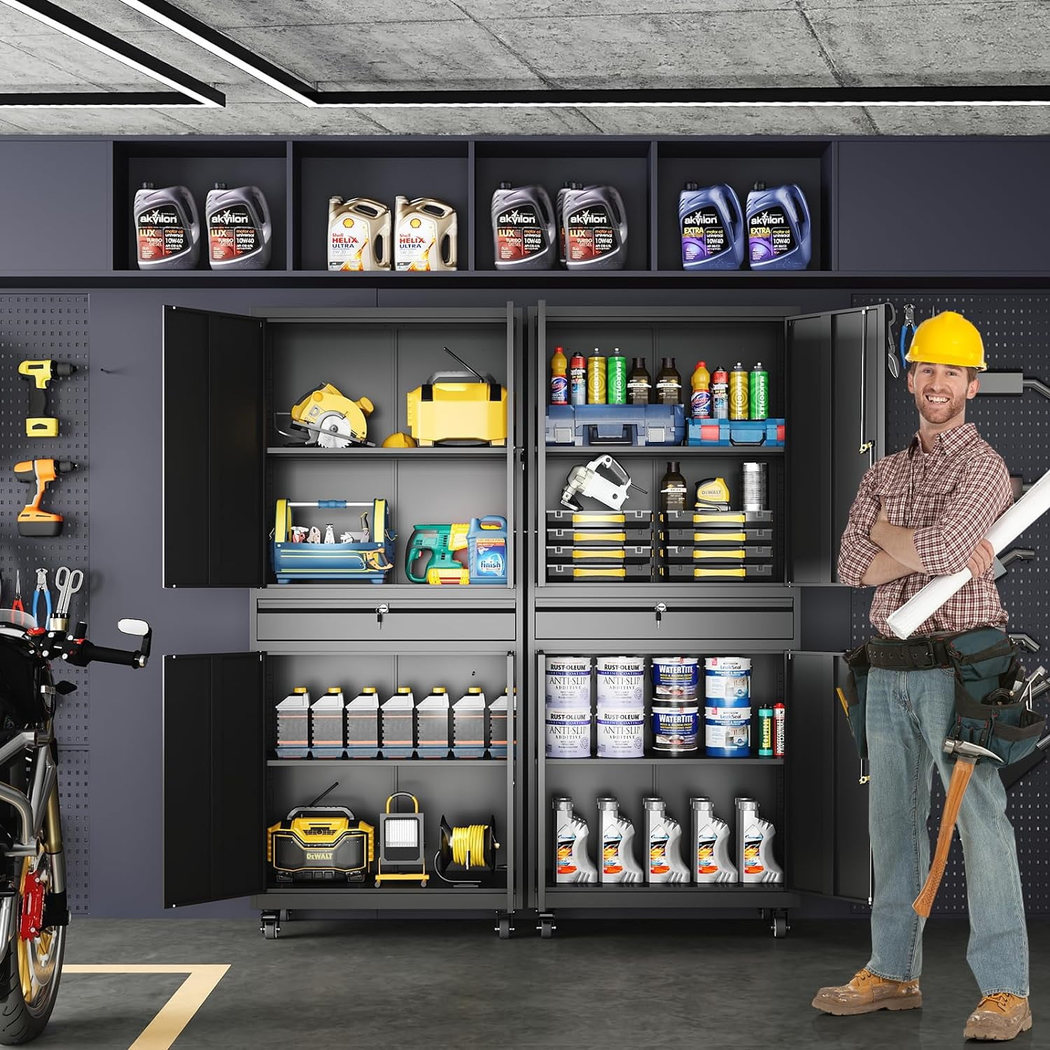 Metal Garage Storage Cabinet with Locking Doors and Adjustable Shelves ...