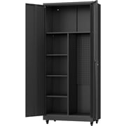 Metal Garage Storage Cabinet with Wheels,Rolling Tool Storage Cabinet with Lock,Steel Locking Cabinet with Locking Doors and Adjustable Shelves,Tall Storage Cabinet for Office Home,Garage,Shop-Black