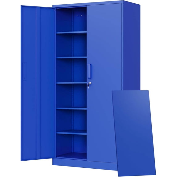 Metal Garage Storage Cabinet with Lock Door and Adjustable Shelves, Steel Tool Cabinet for Home, Office, Warehouse (Blue)