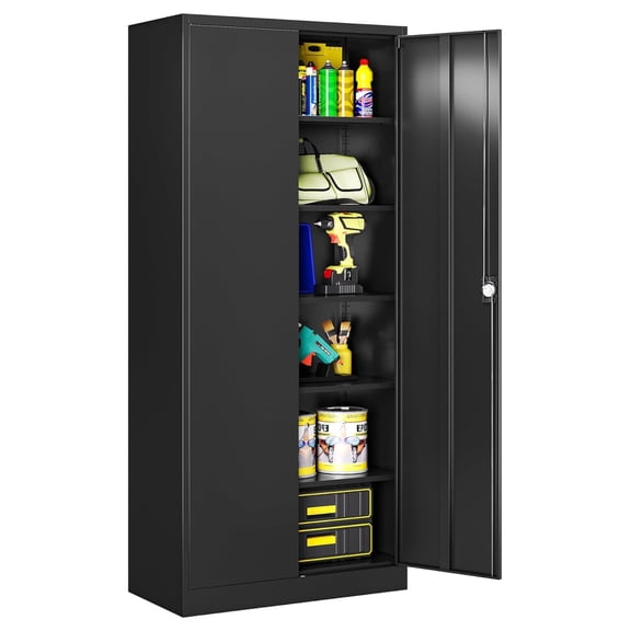 Metal Garage Storage Cabinet with Locking Doors,Steel Tool Cabinets with Adjustable Shelves for Home,Office,Garage,Warehouse Organisieren(Black)