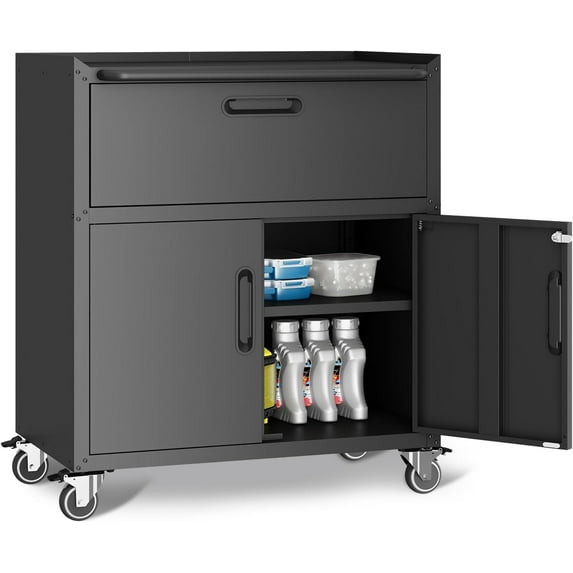 Metal Garage Storage Cabinet with Wheels,Locking Rolling Tool Cabinet with Drawers and Shelves for Home, Office, Garage & Workshop