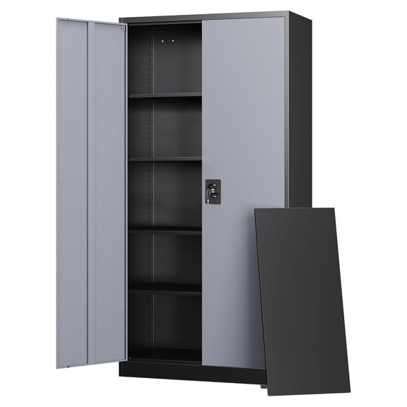 Metal Garage Storage Cabinets with Lock Door and Adjustable Shelves, Steel Tool Cabinets for Home,Office,Warehouse Organisieren (Black Grey, 72" H)