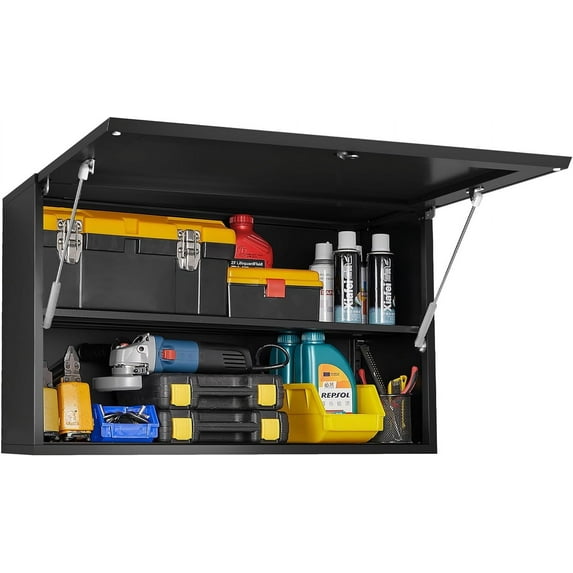 Metal Garage Wall Cabinet, 20" H Wall Mounted Storage Cabinet with Door and Adjustable Shelves, Lockable Tool Cabinet, Hanging Cabinet for Workshop, Warehouse, Black - Assembly Required