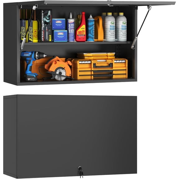 Metal Garage Wall Cabinet, 20" H Wall Mounted Storage Cabinet with Door and Adjustable Shelves, Lockable Tool Cabinet, Hanging Cabinet for Workshop, Warehouse, Black - Assembly Required