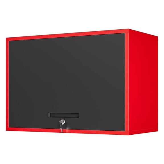 Metal Garage Wall Cabinet with Doors and Shelves,Wall Mounted Metal Storage Cabinet, Floating Steel Tool Cabinet for Garage,Basement,Kitchen,Warehouse (Red Black,21.6" H)