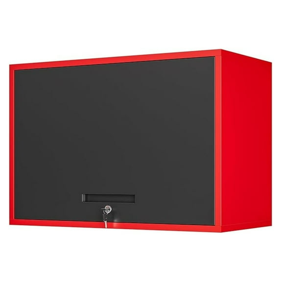 Metal Garage Wall Cabinet with Doors and Shelves,Wall Mounted Metal Storage Cabinet, Floating Steel Tool Cabinet for Garage,Basement,Kitchen,Warehouse (Red Black,21.6" H)
