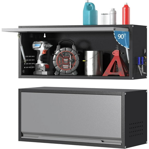 Metal Garage Wall Cabinet,Float Tool Cabinets with Up-Flip Door,Wall Mounted Metal Steel Cabinet for Garage/Home Office/RV/Ware House（13.8" H）