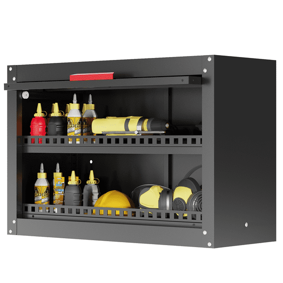 Metal Garage Wall Cabinet,Garage Storage Cabinet with Up Flip Door Design Garage Cabinet with Adjustable Shelf and Magnetic System,Tool Cabinet with Anti-fall Rails for Garage、Basement