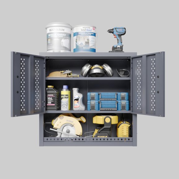 Metal Garage With Door Wall Mounted Storage Cabinet Floating Tool Cabinet For Basements Or Kitchens And Warehouses Gray 30.31 Inch Height