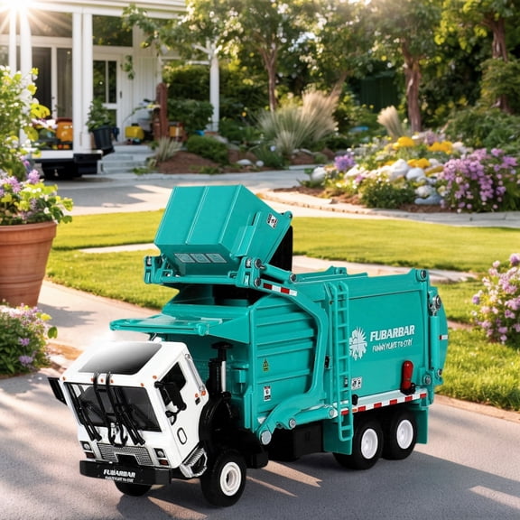 HOMEAN Garbage Truck Toy 1:43 Diecast Pull Back Metal Recycling with Trash Bin
