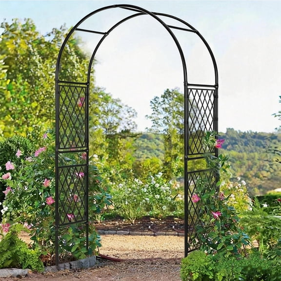 Metal Garden Arbor, 86.6" x 47" Garden Arch Trellis, for Wedding Arch Frame, Climbing Plants, Decorative Archway, Patio, Backyard, Patio, Lawn, Pathway, Seaside, Black