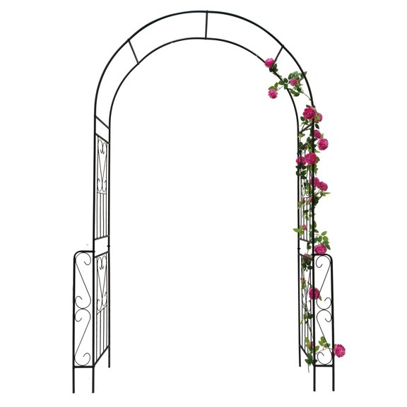 Metal Garden Arbor Arch L79.5" x W19.7" x H86.6", Planting Basket on Both Sides, Climbing Vine Stand, Black