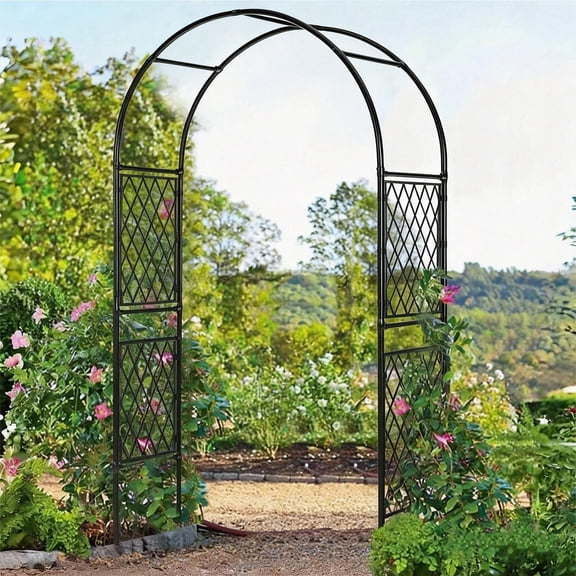 Metal Garden Arbor Arch Trellis, 86.6" x 59" Heavy Duty Wedding Arch Frame, Weather-Resistant Iron Decorative Archway for Climbing Plants, Patio, Backyard, Pathway, Lawn, Seaside Black