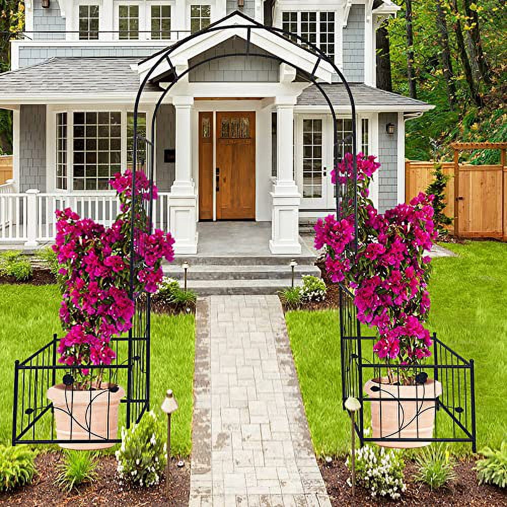 Metal Garden Arbor Arch with Plant Box, 86.6" H Garden Trellis for ...