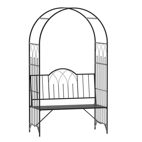 Metal Garden Arbor Bench with Trellis - Climbing Plant Support, Patio Decor, 2-Person Seating, Outdoor Arch, Black, 484lbs Capacity