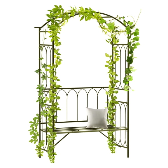 Metal Garden Arbor Bench with Trellis for Climbing Plants, Black - Grow Grapes & Vines, Outdoor Seating