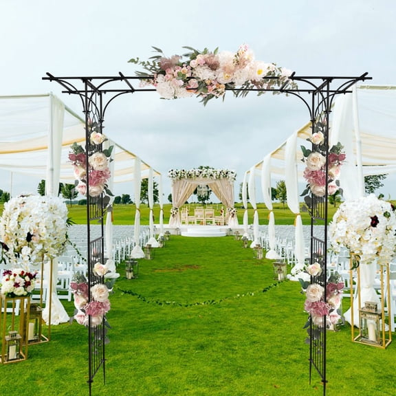 Metal Garden Arbor & Trellis, Seizeen Iron Roof Arch for Plant Garden Wedding, Flat Top Trellis for Climbing Plants Outdoor, Party Door Gate Patio Decoration, 85H