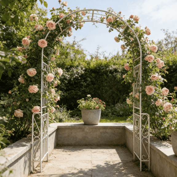 Metal Garden Arch 55x94.5in Garden Arbor Rose Arch Outdoor CREAM WHITE