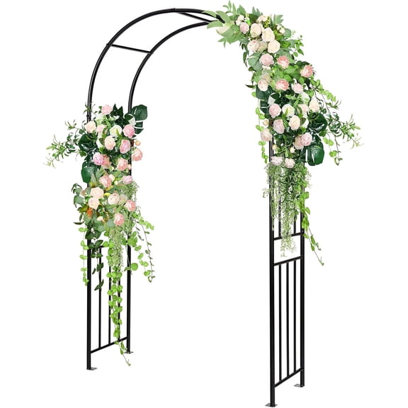 Metal Garden Arch, 7.2 ft Arch Trellis w/Powder Coated Steel Frame, Wide Base & Stakes, Garden Arbor for Climbing Plants, Outdoor Lawn Yard Wedding Bridal Party Ceremony Festival Decoration