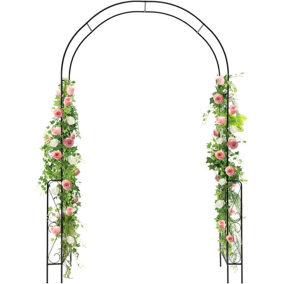 Metal Garden Arch, 7.9 FT Garden Archway Backdrop Stand for Various Climbing , Pergola Arbor with Stable Frame, Heavy Duty Arch Arbor Trellis for Wedding Party Ceremony, Black