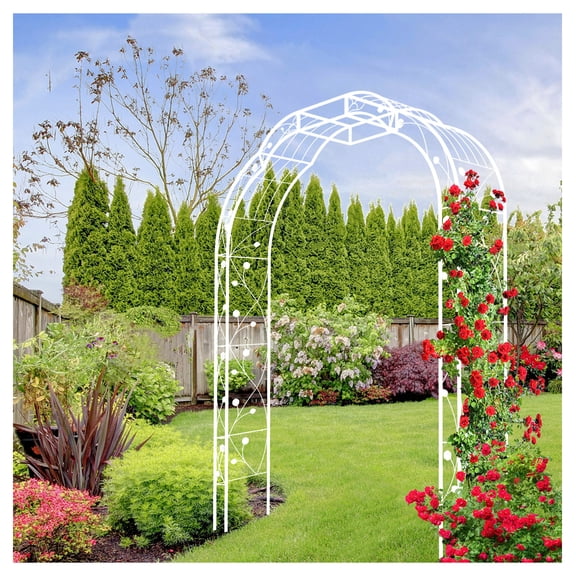 Metal Garden Arch 8.2ft x 6.2ft - Cream White Rose Arbor Trellis for Climbing Plants, Outdoor Wedding Archway, Heavy Duty Galvanized Steel