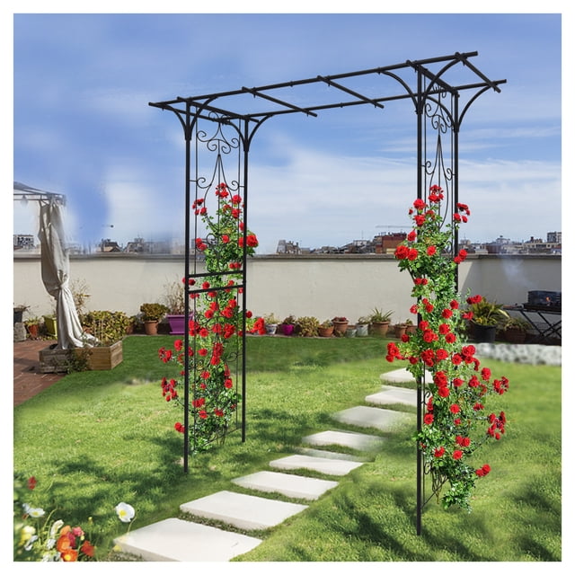 Metal Garden Arch 80.3'' Rose Arbor for Climbing Plants, Outdoor Black ...