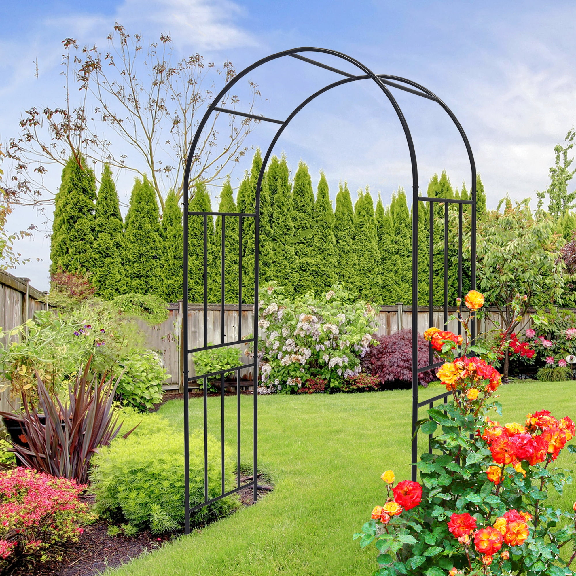Metal Garden Arch Climbing Plants Support Rose Arch Outdoor Black L42.24" x W17.52" x H85.82"