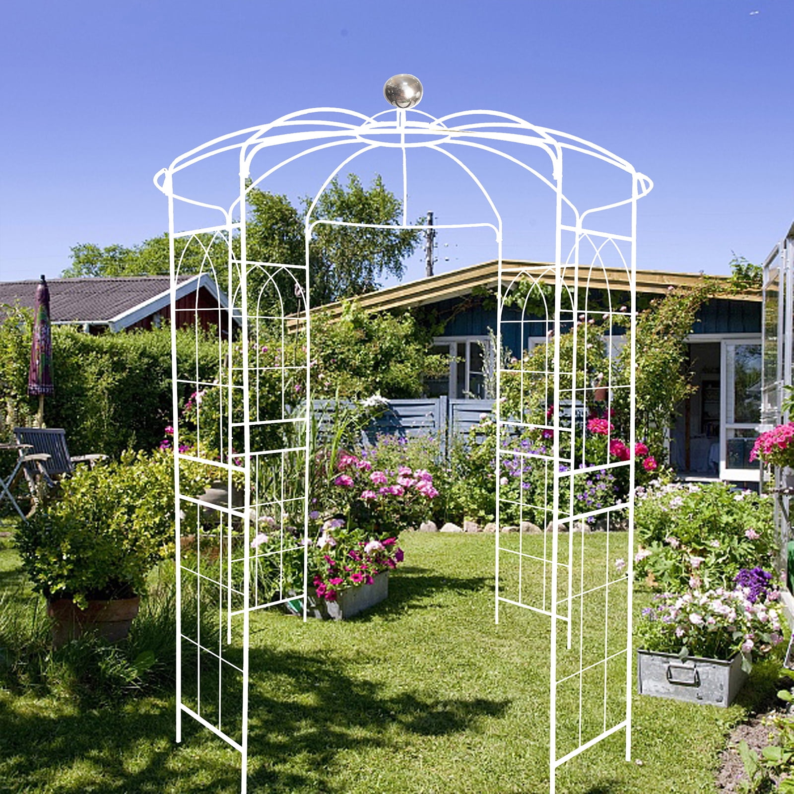 Metal Garden Arch Iron Garden Arbors Gazebo Diameter 81.3" x 114.2"High ...