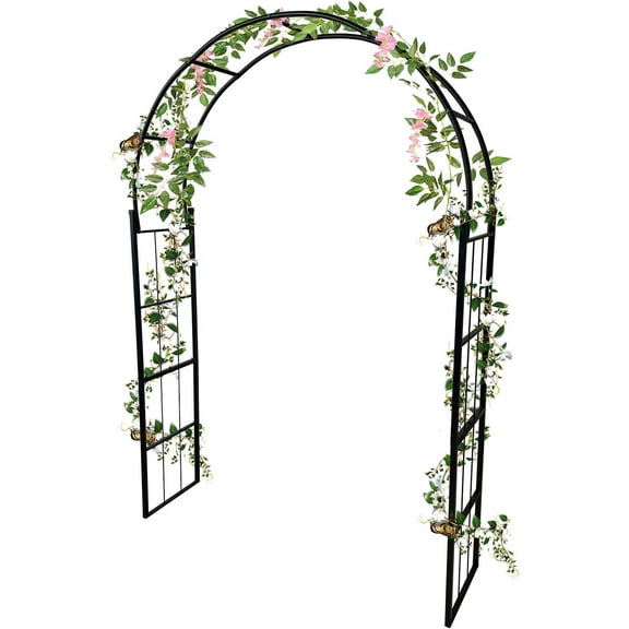 Metal Garden Arch, Outdoor Lawn Arbor with Stakes, Garden Arch Arbor Trellis for Climbing Plants, Roses, Vines, Wedding Archway Decor for Lawn, Patio,Party, Backyard, Black