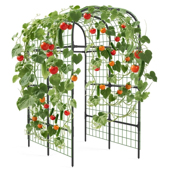 Metal Garden Arch Trellis 7.3 FT, Cucumber & Melon Trellis for Raised Beds, u-Shape Plant Support with Plastic Connectors for Climbing Vegetables, Grapes & Roses, Black
