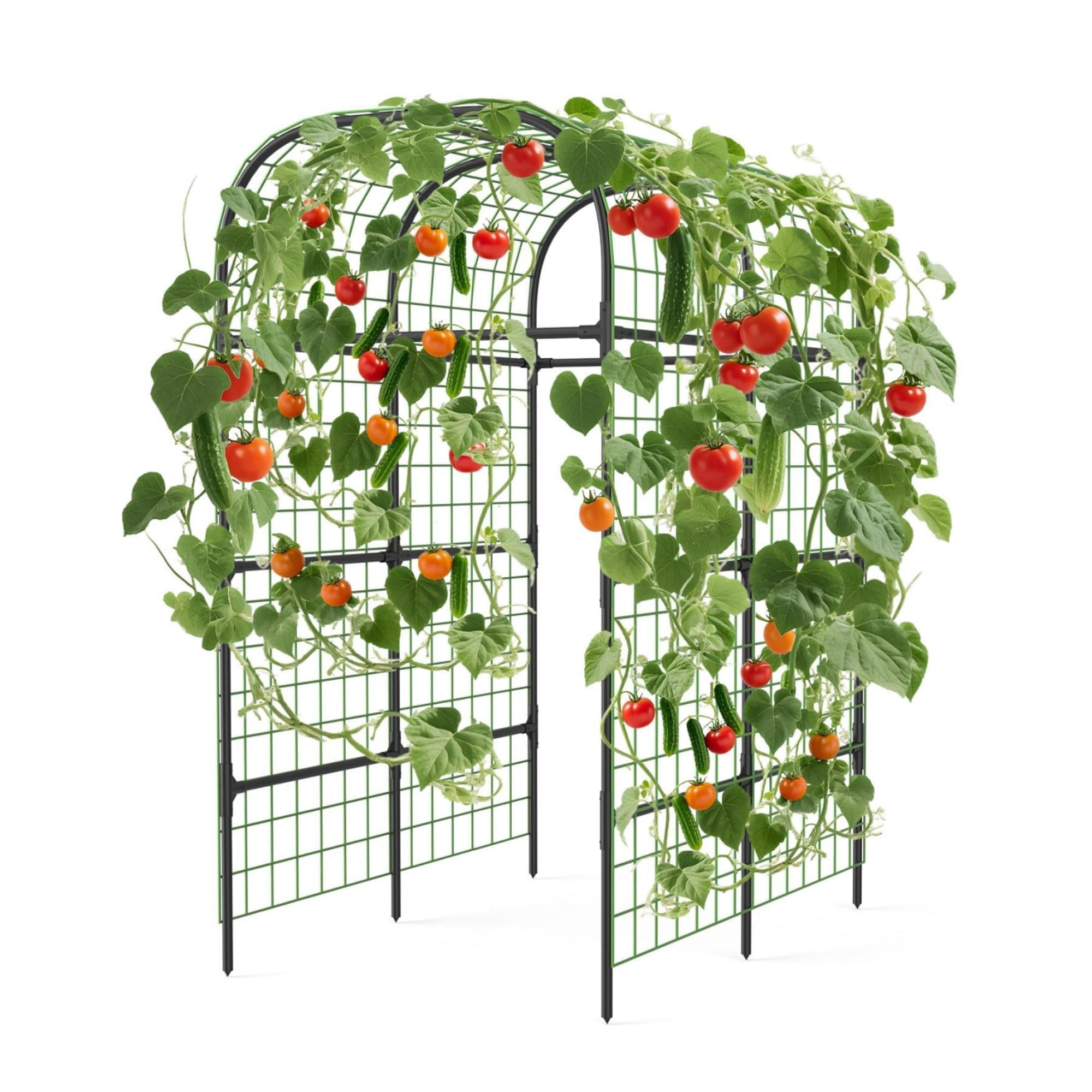 7.3Ft Black Metal Garden Arch Trellis, Climbing Plant Support Frame for Raised Vegetable Bed