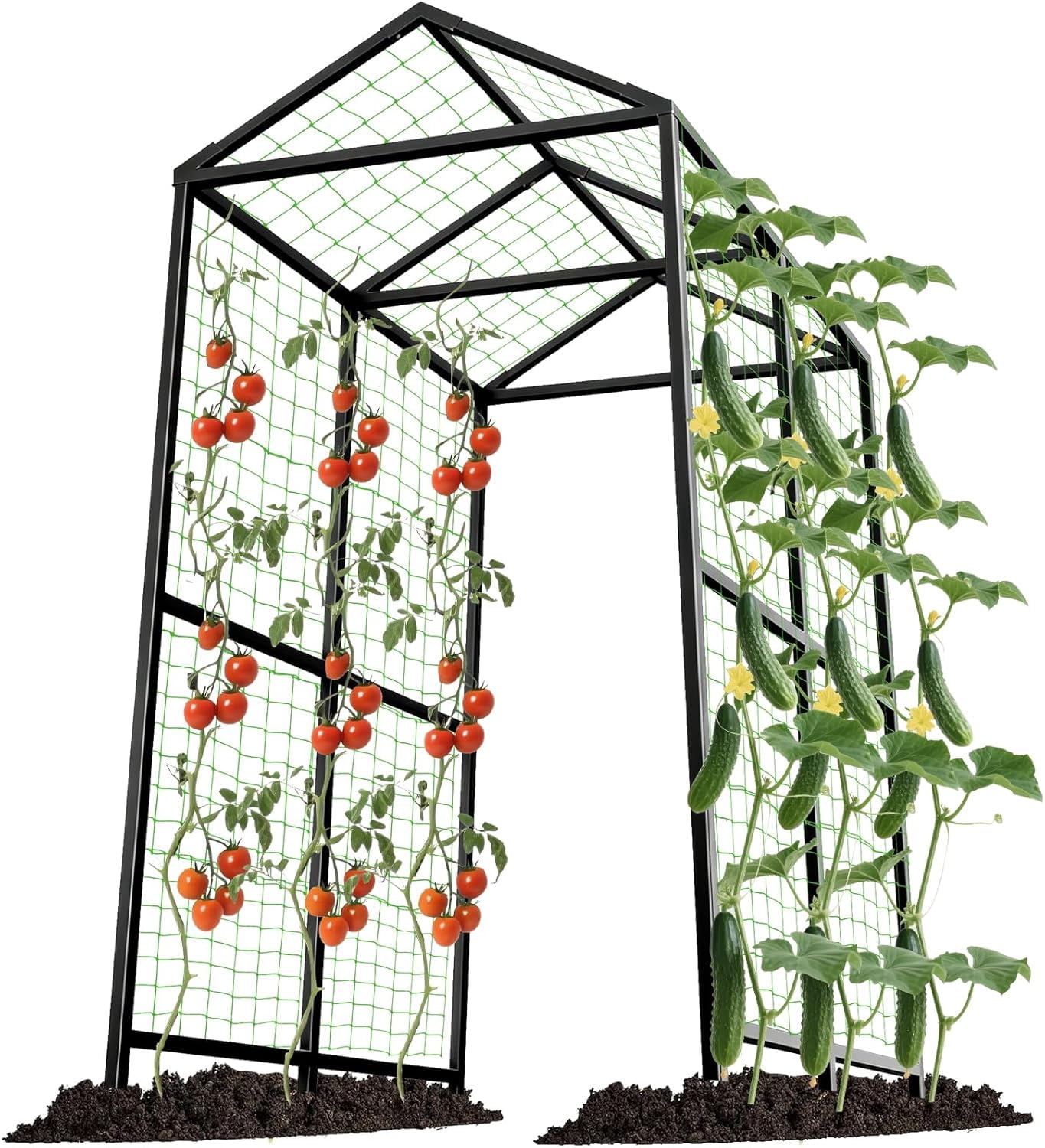 Metal Garden Arch Trellis for Climbing Plants Outdoor, 7.1FT Extra Tall Cucumber Trellis for Raised Bed, Plant Trellis for Vegetable Fruit Flower Vine（Black）