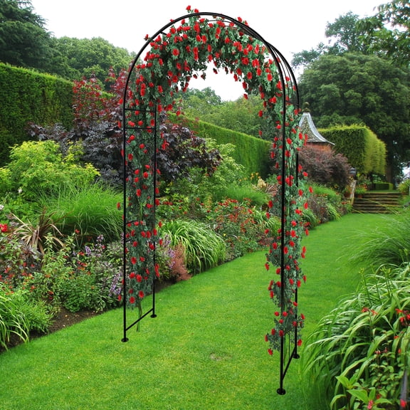 Metal Garden Arch Trellis for Climbing Plants Outdoor,7.5FT Heavy Duty Rust-Resistant Wedding Archway Backdrop Stand for Vines, Roses, Flowers & Party Decor