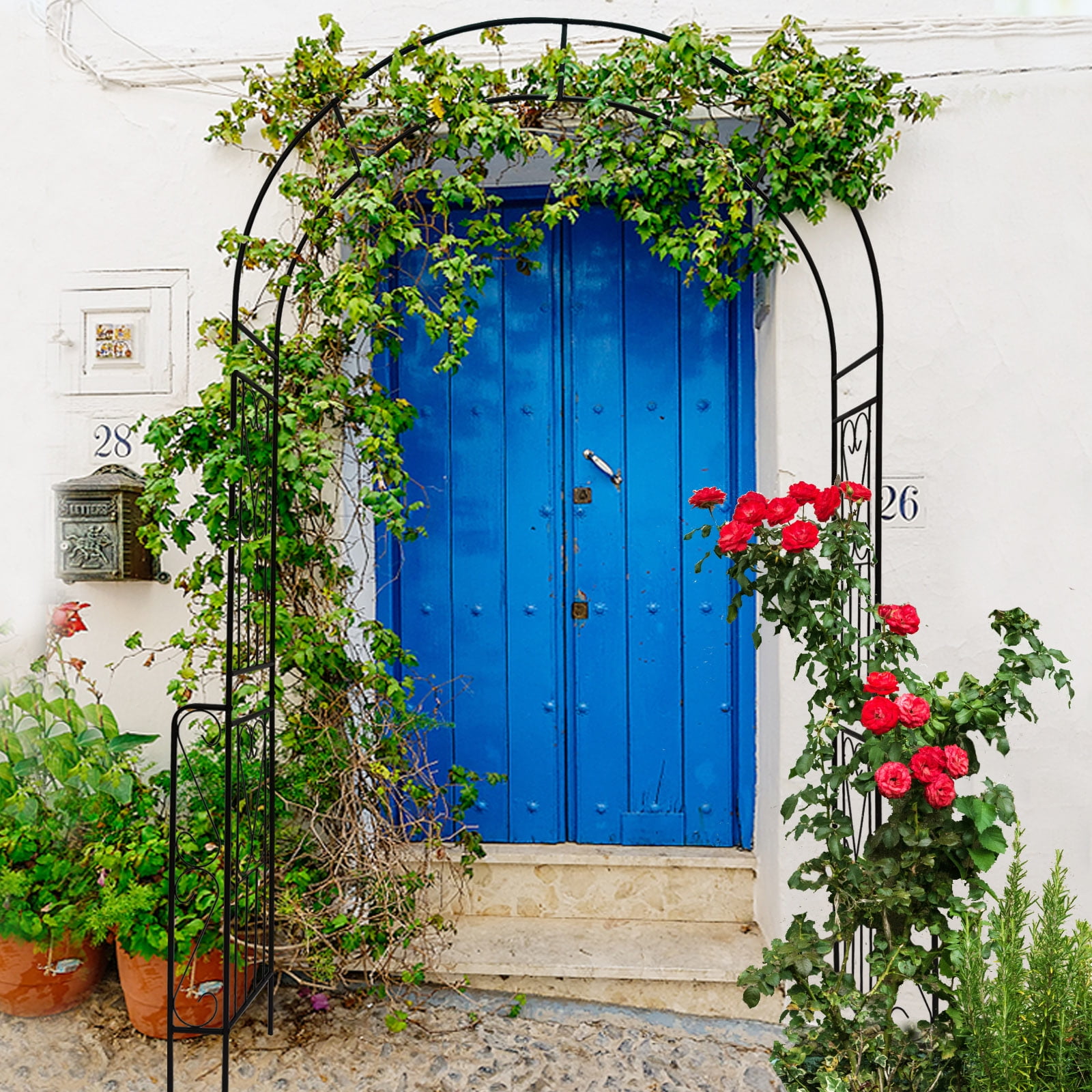 Elegant Black Iron Garden Arch Trellis for Climbing Plants