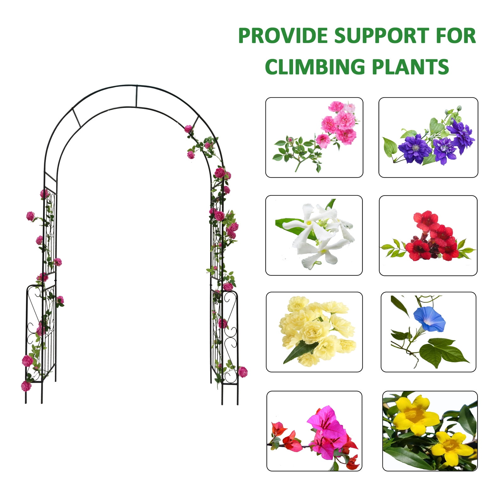Black Iron Garden Arbor Trellis with Arch Design, 94.5'' H