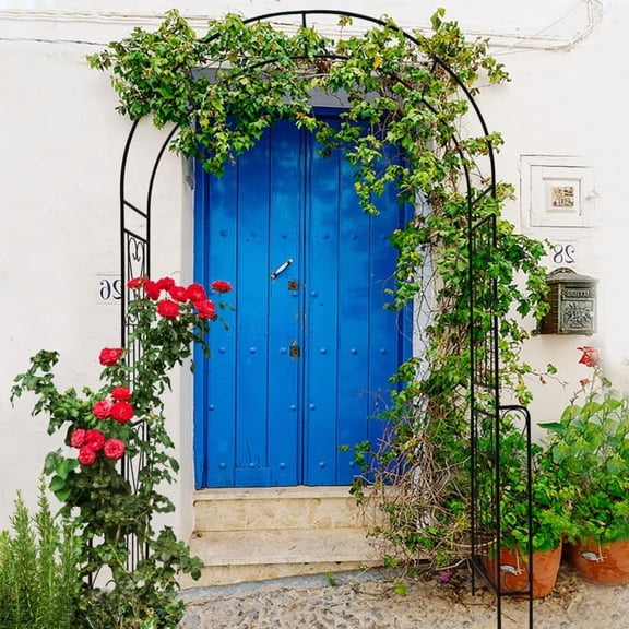 Metal Garden Arch W55'' x H94.5'' Garden Arbor Trellis Climbing Plants Support Rose Arch Outdoor Arch Black