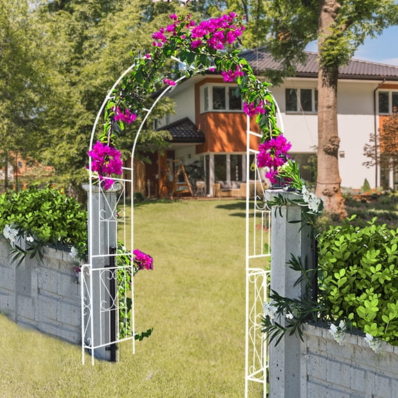 Metal Garden Arch W55'' x H94.5'' Garden Arbor Trellis Climbing Plants Support Rose Arch Outdoor Arch Cream White