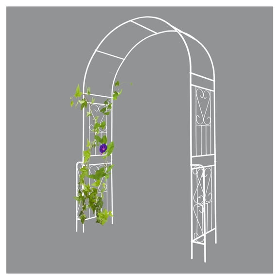 Metal Garden Arch W55'' x H94.5'' Garden Arbor Trellis Climbing Plants Support Rose Arch Outdoor Arch Cream White