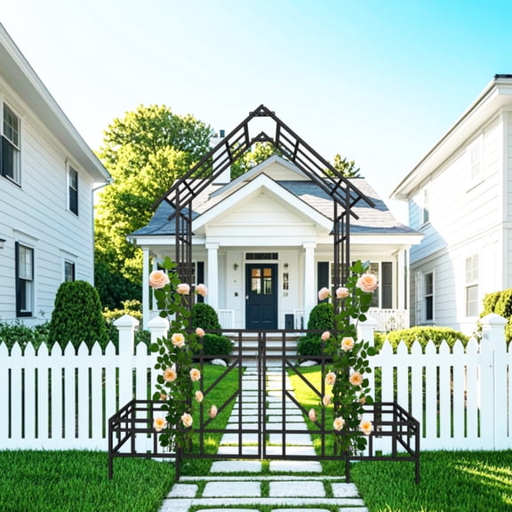 Metal Garden Arch With Gate With Planter W80.71 H97.24 Premium Climbing Plants Support For Roses Vines Flowering Vines Arch Outdoor Black