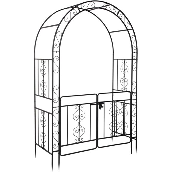 Metal Garden Arch with Double Gate Heavy-Duty Arbor Trellis, Arbor Archway for Climbing Plants Support Rack, Outdoor Lawn Backyard Patio Decoration