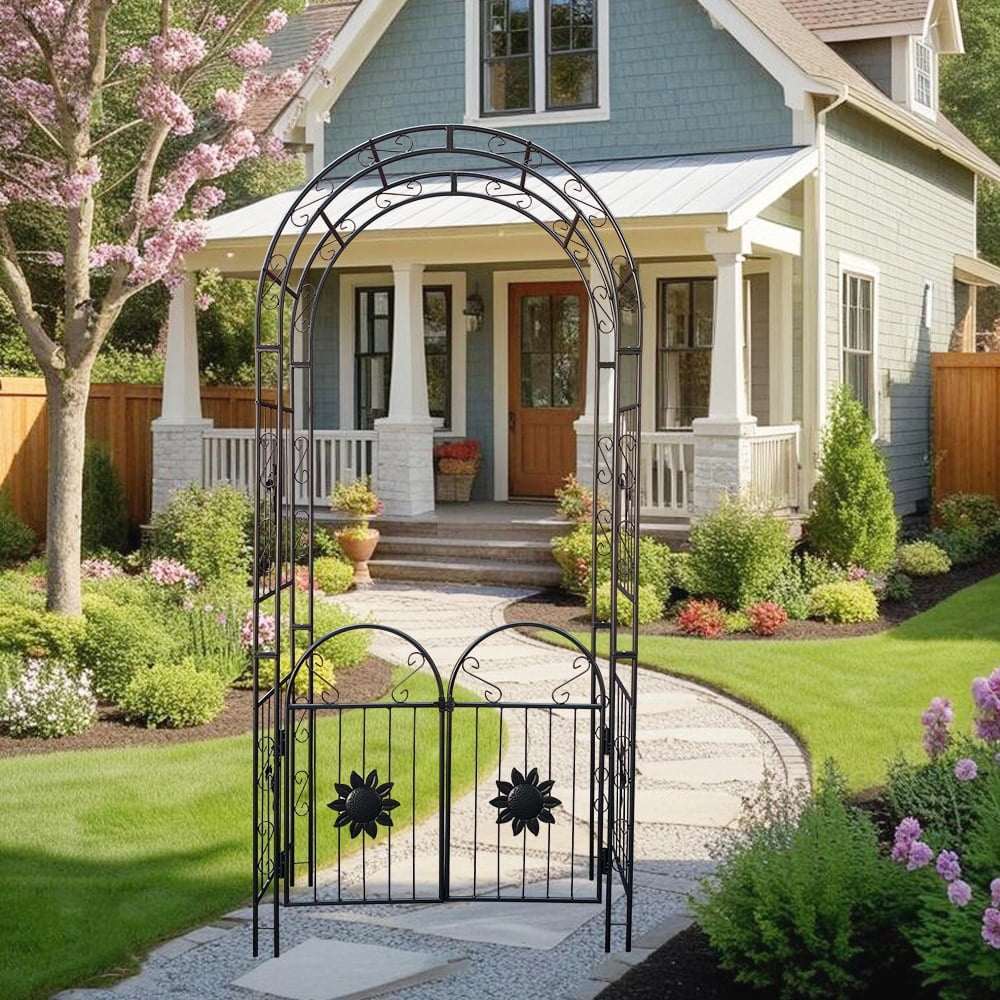 Metal Garden Arch with doors Garden Arbor Trellis Climbing Plants ...