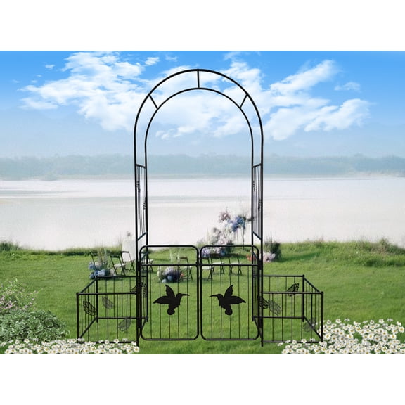 Metal Garden Arch with doors Garden Arbor Trellis Climbing Plants Support Arch Outdoor Arch Wedding Arch Party Events Archway Black