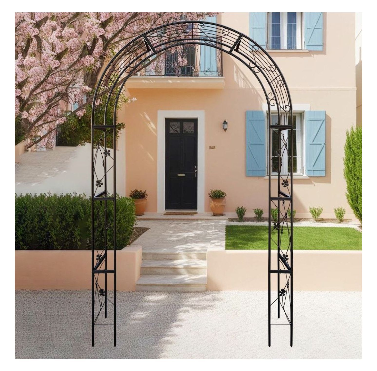 Metal Garden Arch with doors Garden Arbor Trellis Climbing Plants ...