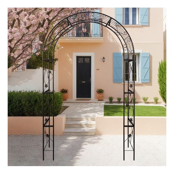 Metal Garden Arch with doors Garden Arbor Trellis Climbing Plants Support Arch Outdoor Arch Wedding Arch Party Events Archway Black