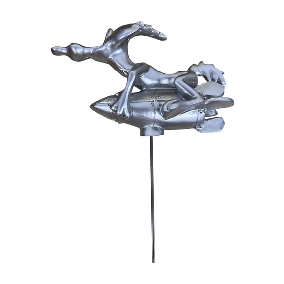 Metal Garden Art Sculpture Whimsical Coyote on Rocket Figurine 18 Inch Outdoor Yard Decor Weather Resistant Statue